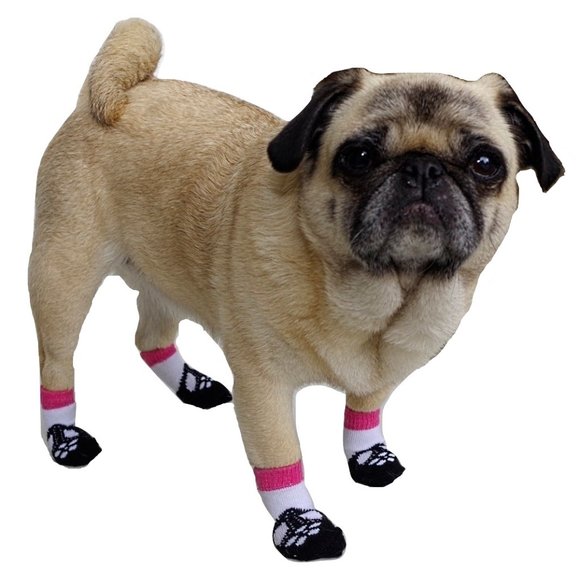 DOG PUPPY ANTI-SLIP PINK BLACK TINY SMALL SOCKS - Picture 4 of 4
